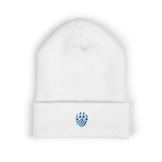 Cozy Classic Cuffed Beanie with Wave Embroidery - Stylish Knit Hat for All Seasons