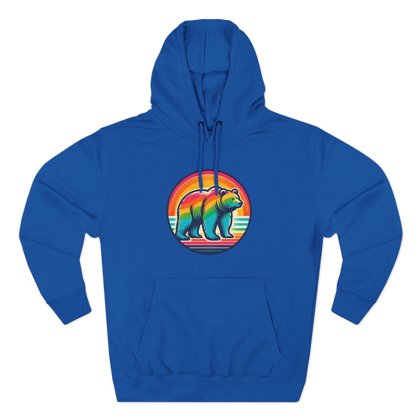 Colorful Bear Sunset Fleece Hoodie | Cozy Graphic Sweatshirt for Nature Lovers, Camping, Gift for Him & Her, Winter Fashion